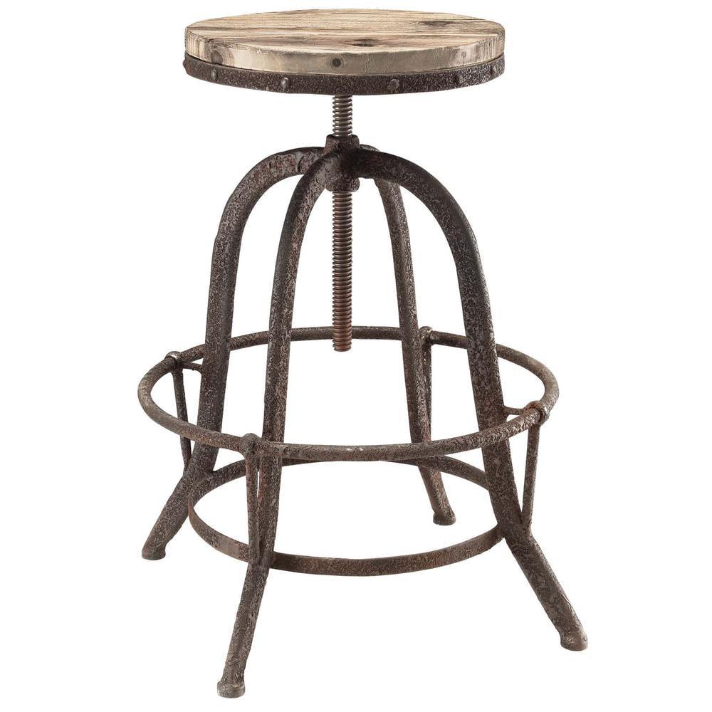 Rustic Farmhouse 33" Adjustable Brown Wood and Metal Bar Stool