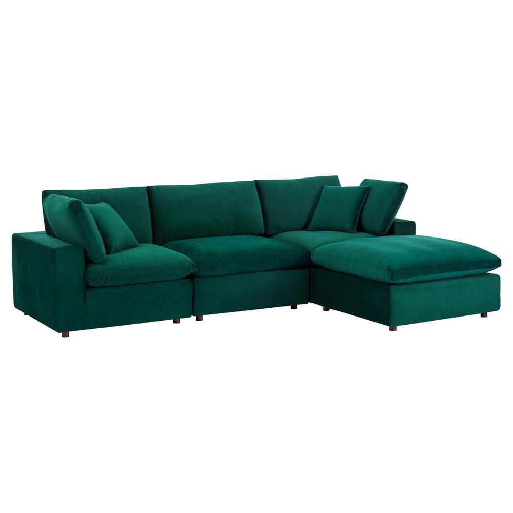 Modway Commix 4-Piece Performance Velvet Sectional Sofa in Green