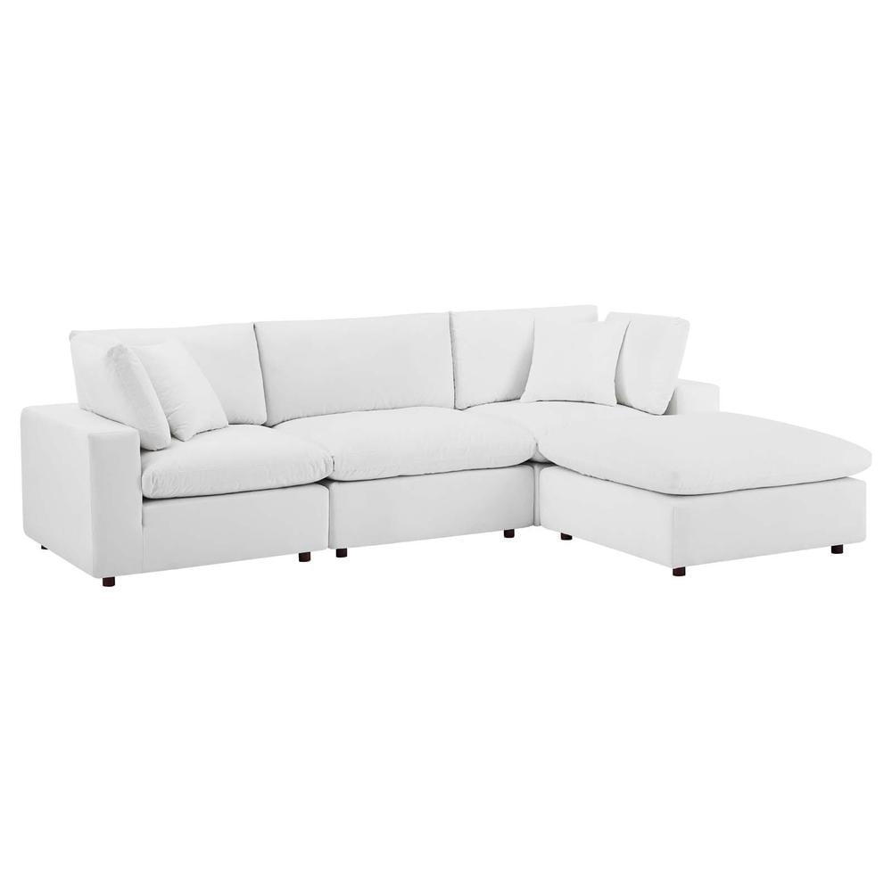 Luxurious White Velvet 4-Piece Sectional Sofa with Ottoman