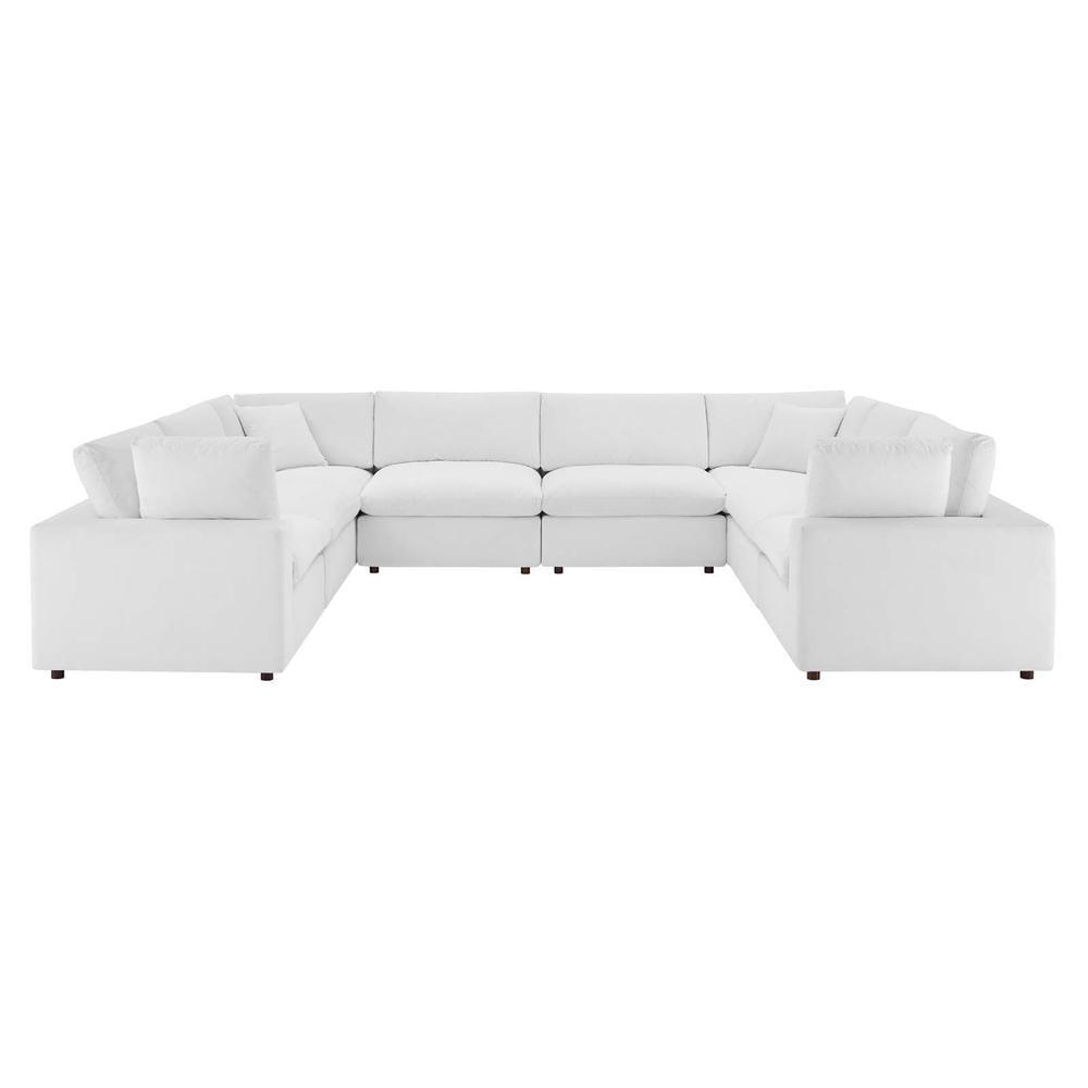 White Velvet Eight-Piece Sectional Sofa with Down Fill Cushions