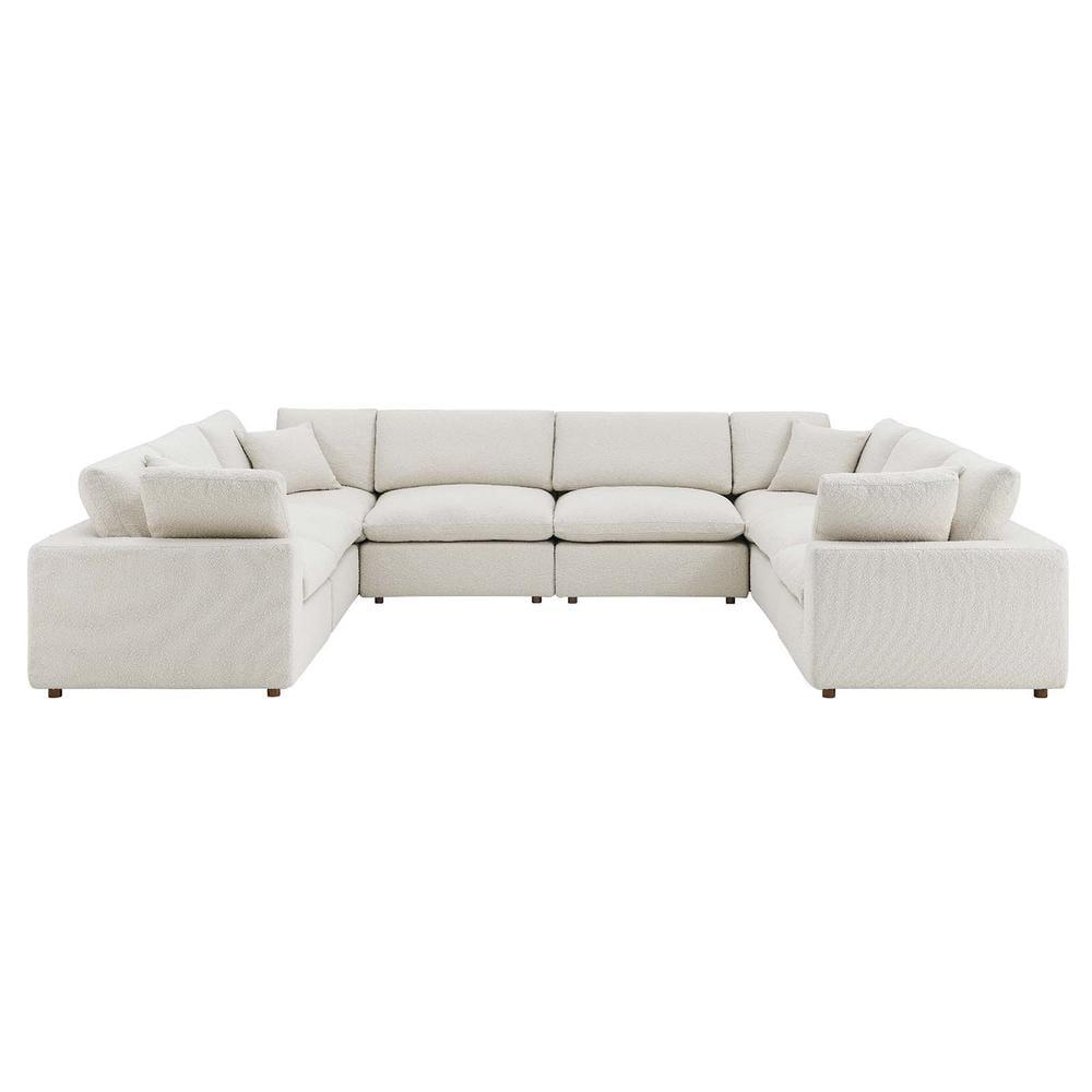 Ivory Boucle Fabric 8-Piece Sectional Sofa with Down Fill