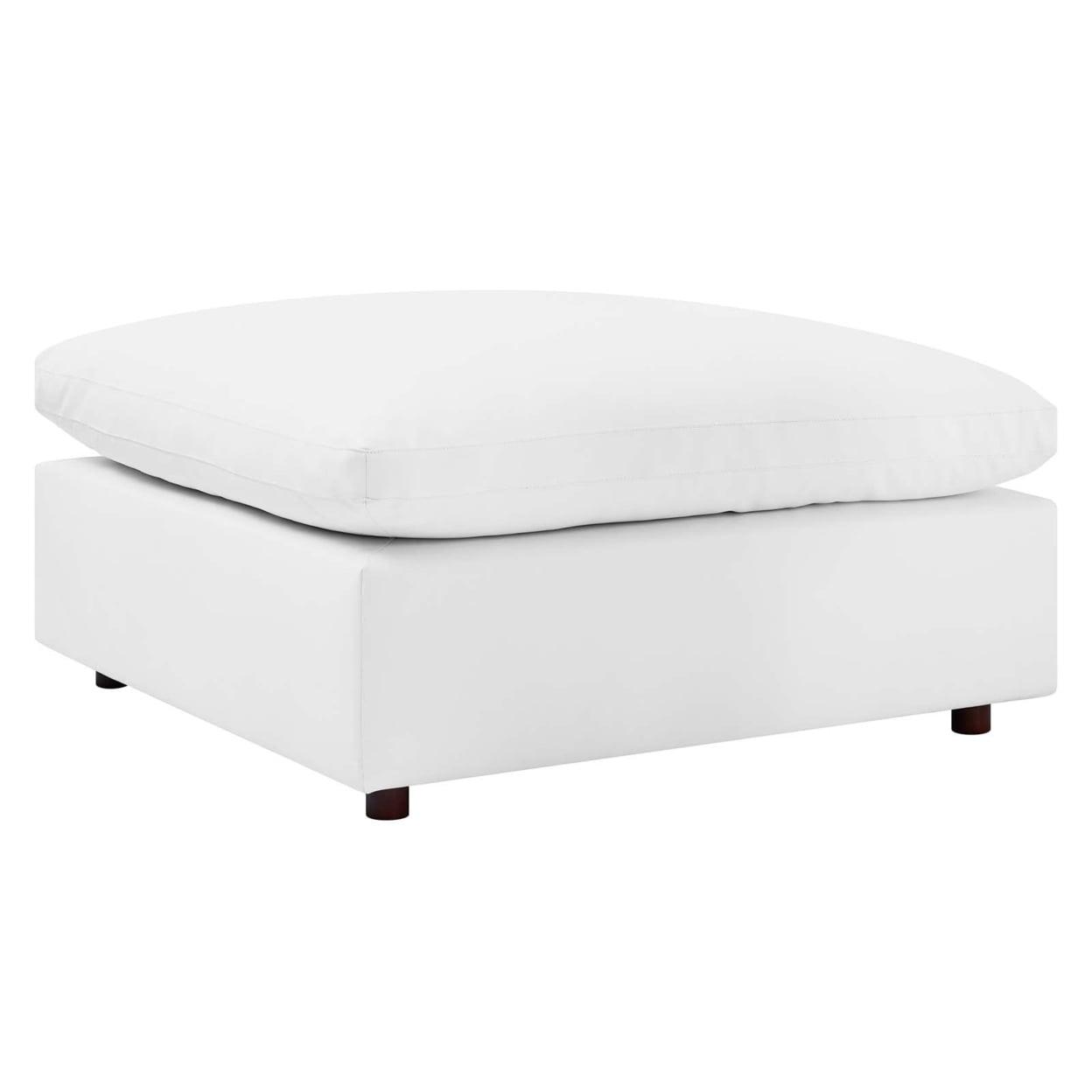 Luxurious White Vegan Leather Overstuffed Ottoman