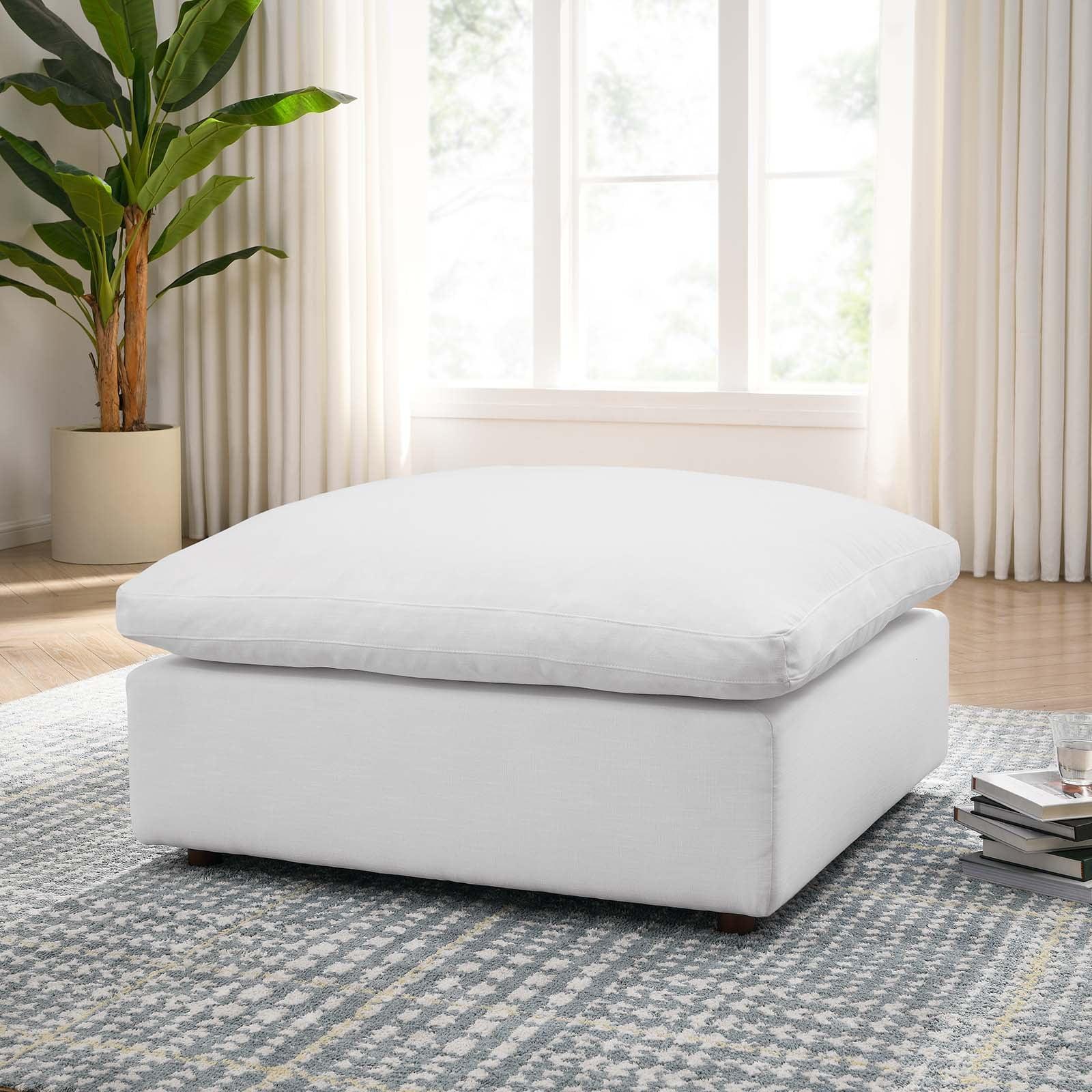 Pure White Down-Filled Overstuffed Square Ottoman