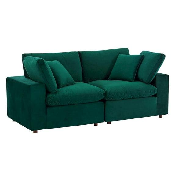 Modway Commix Down Filled Overstuffed Performance Velvet Loveseat in Green