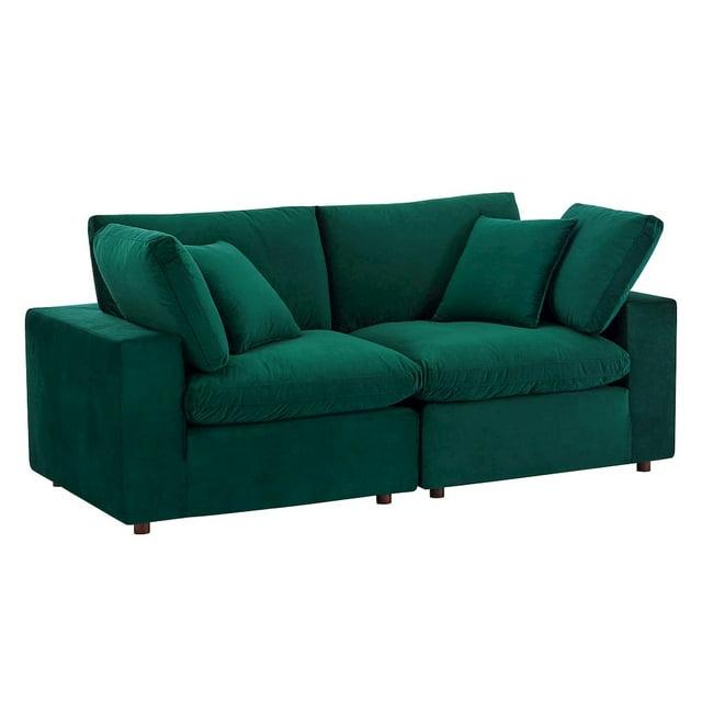 Modway Commix Down Filled Overstuffed Performance Velvet Loveseat in Green