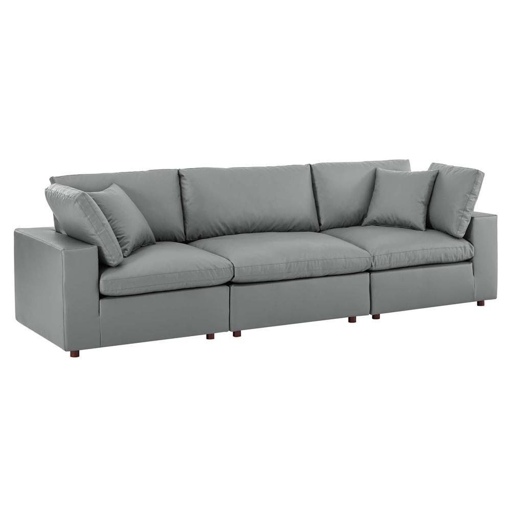 Commix Down Filled Overstuffed Vegan Leather 3-Seater Sofa - Modway