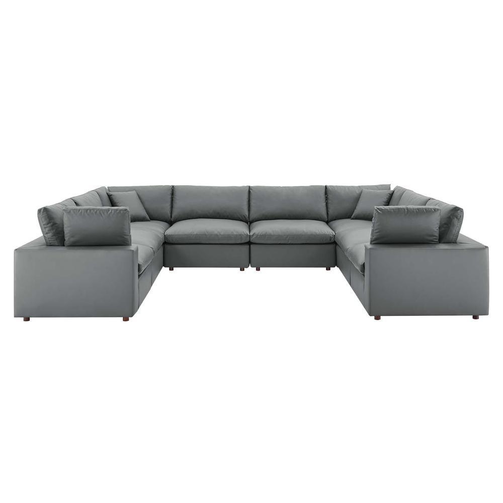 Gray Faux Leather 8-Piece Sectional Sofa with Down Fill