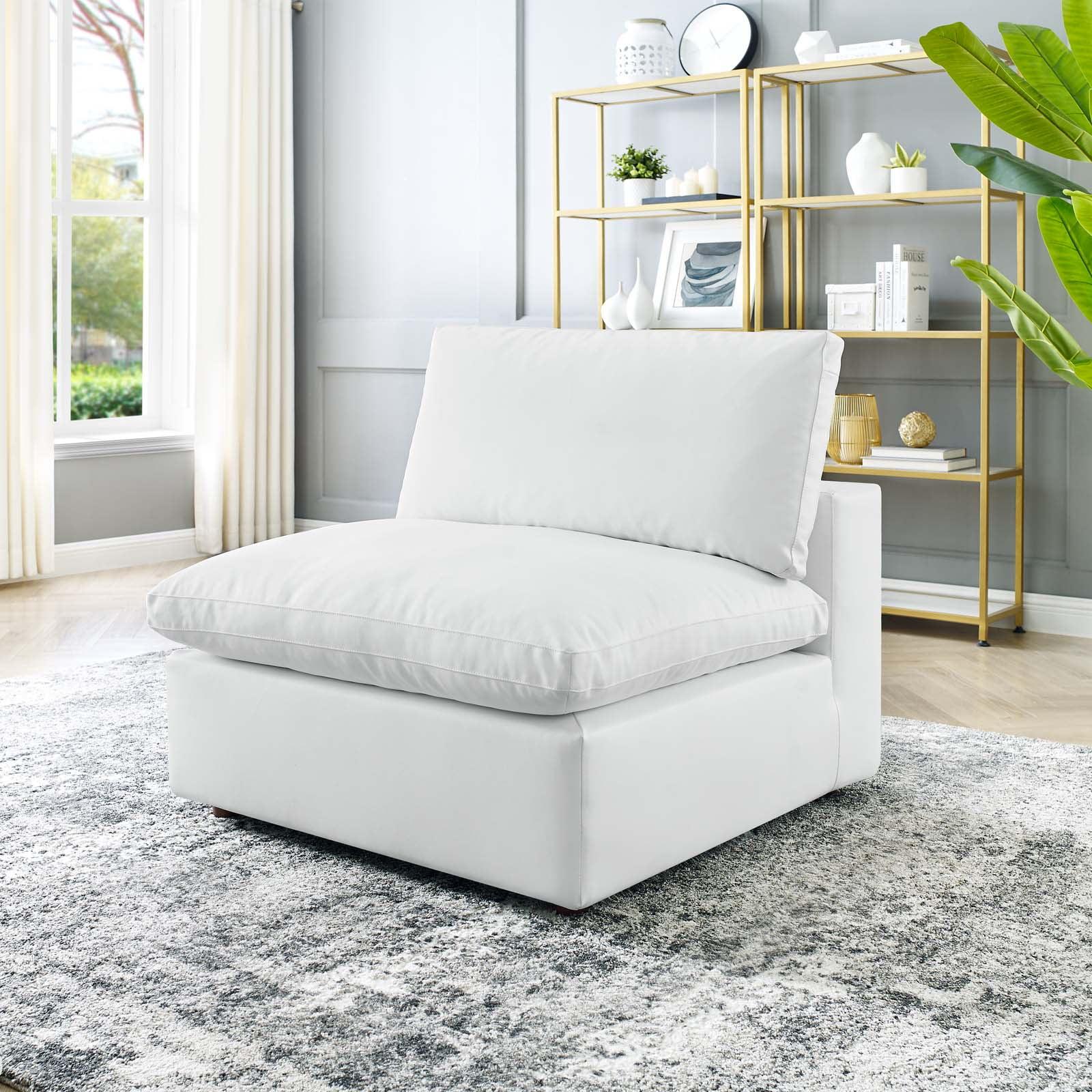 Commix Plush Vegan Leather Armless Lounge Chair in White