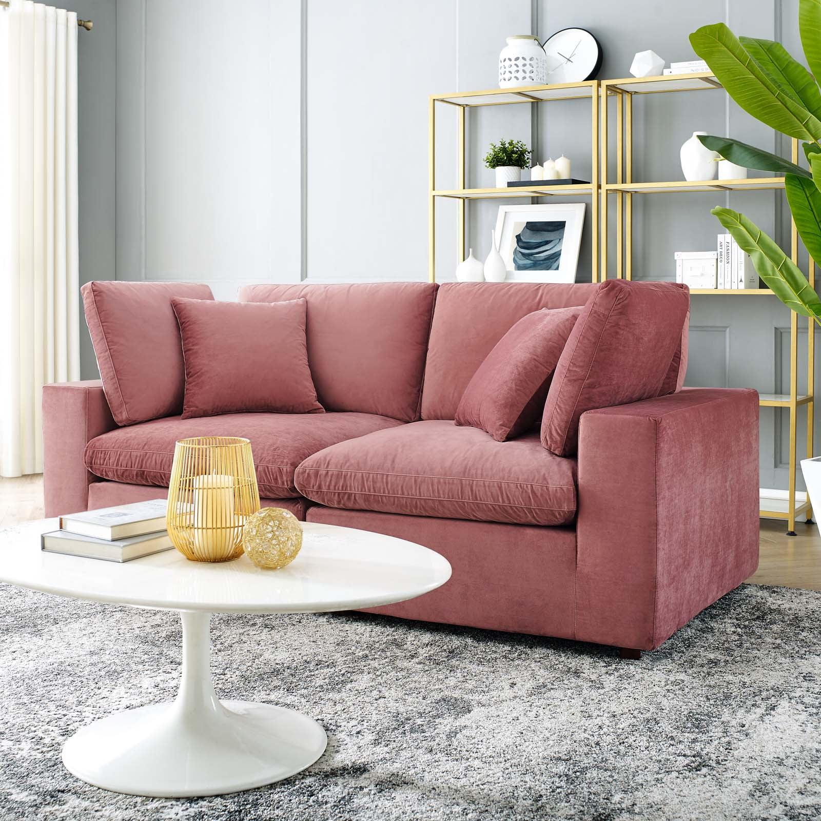 Dusty Rose Velvet Loveseat with Down Fill Cushions