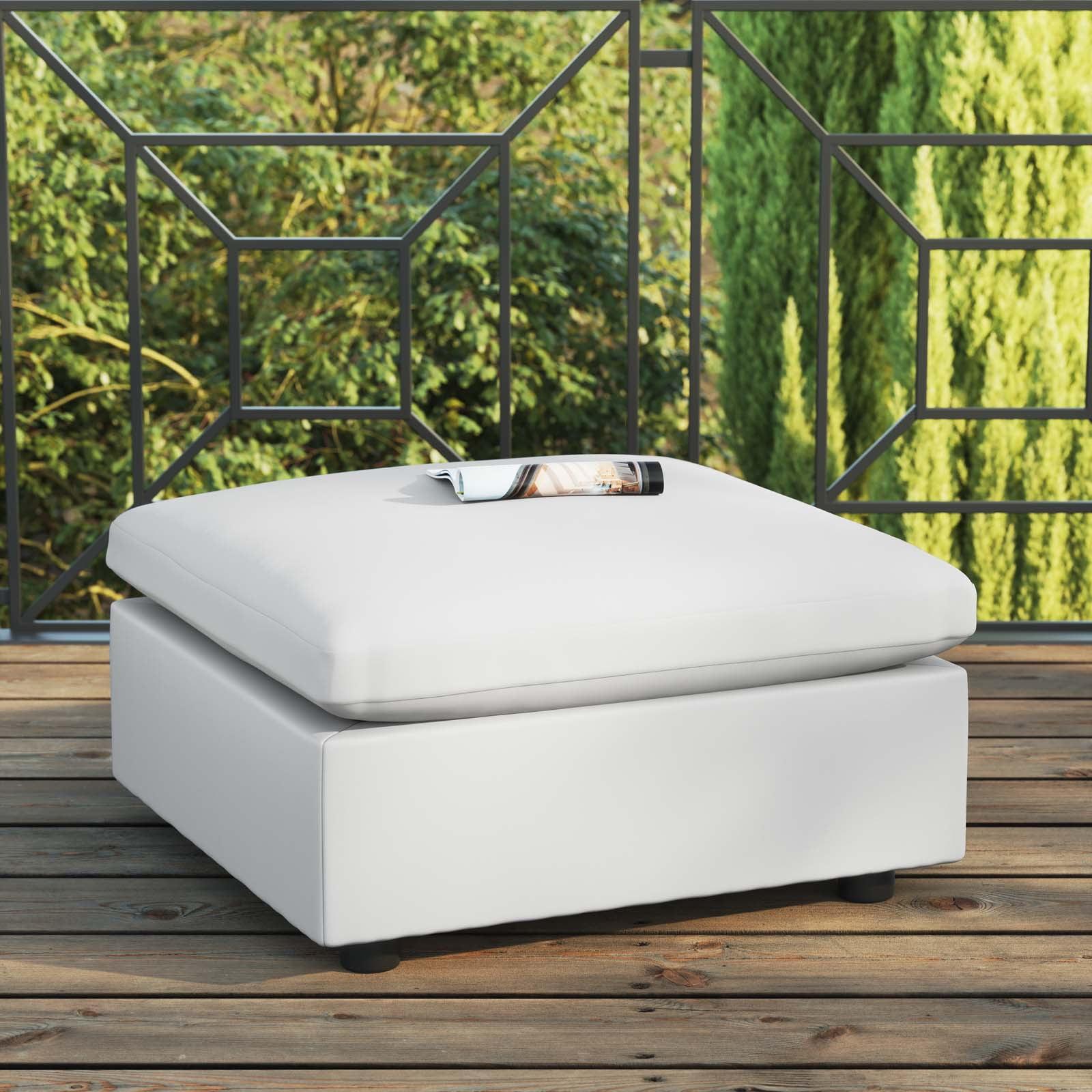 White Aluminum Square Outdoor Patio Ottoman