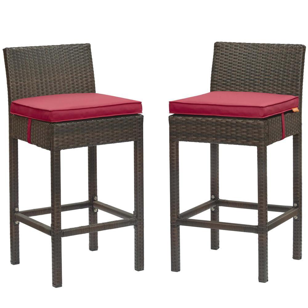 Conduit 36" Brown and Red Wicker Rattan Outdoor Bar Stools