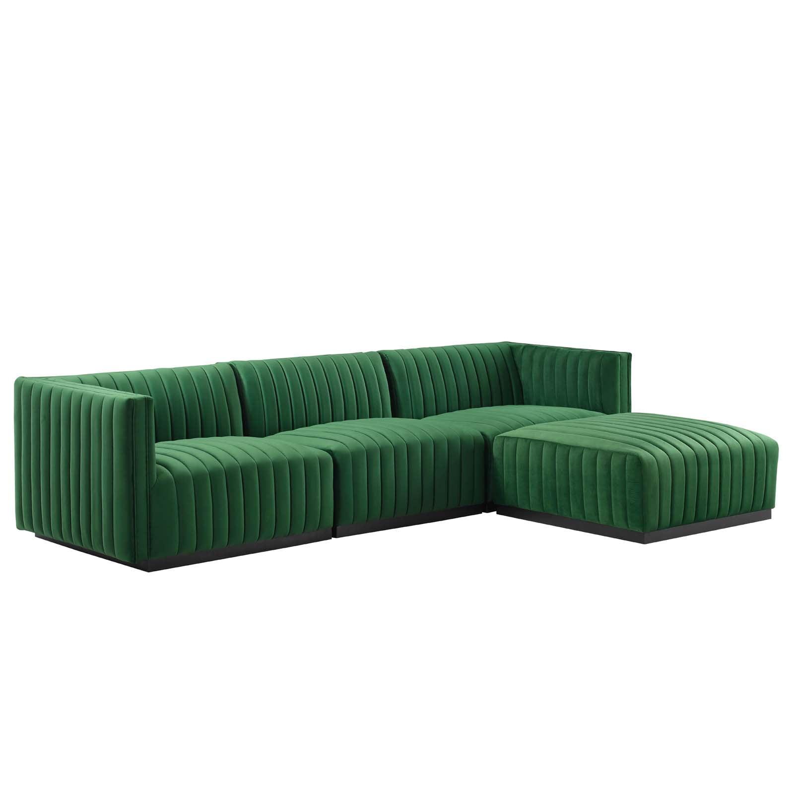 Emerald Velvet Tufted 4-Piece Sectional with Ottoman in Black