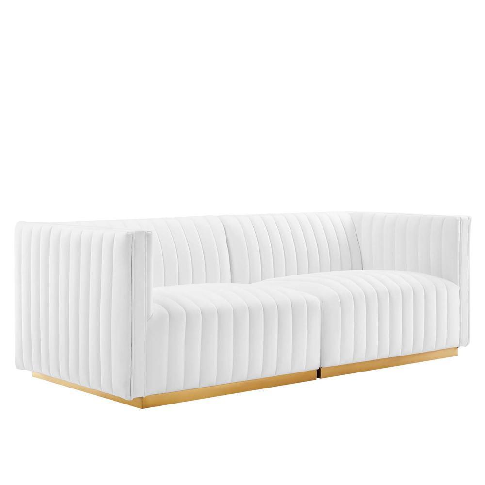 Modway Conjure Channel Tufted Performance Velvet Loveseat in Gold/White