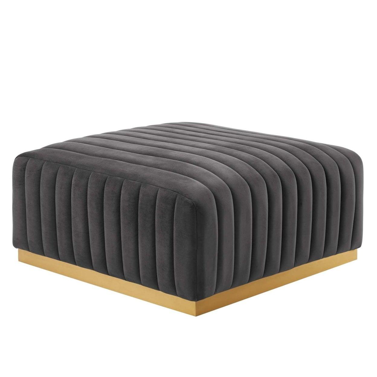 Modway Conjure Channel Tufted Performance Velvet Ottoman in Gold/Gray