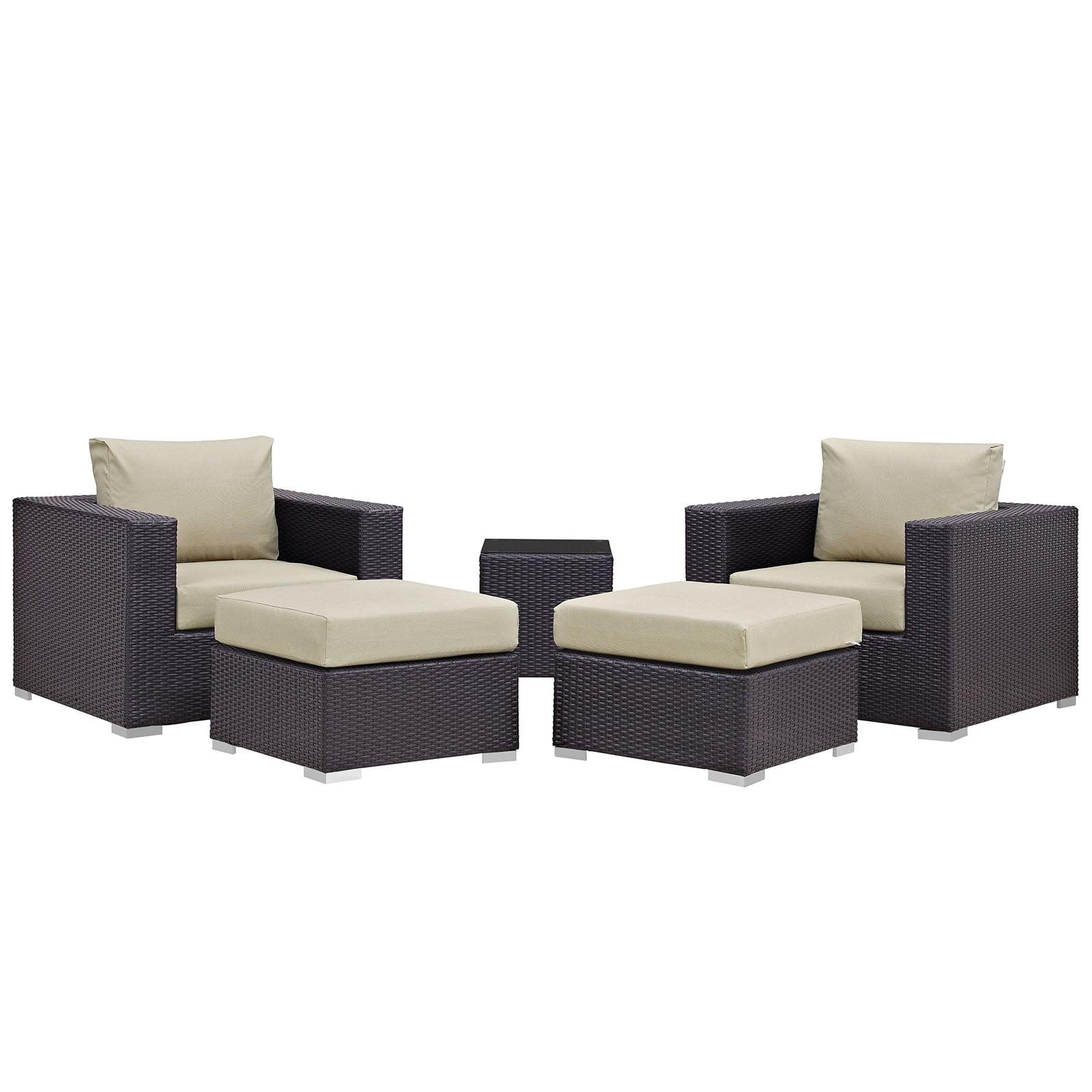 Modway Convene Wicker Rattan 5-Piece Outdoor Patio Furniture Set in Espresso