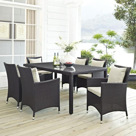 Modway Convene 7 Piece Outdoor Patio Dining Set in Espresso Beige