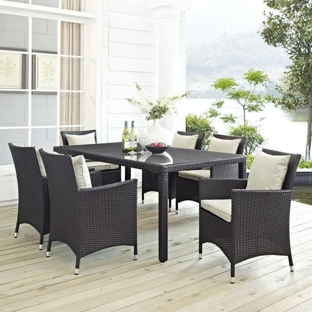 Modway Convene 7 Piece Outdoor Patio Dining Set in Espresso Beige