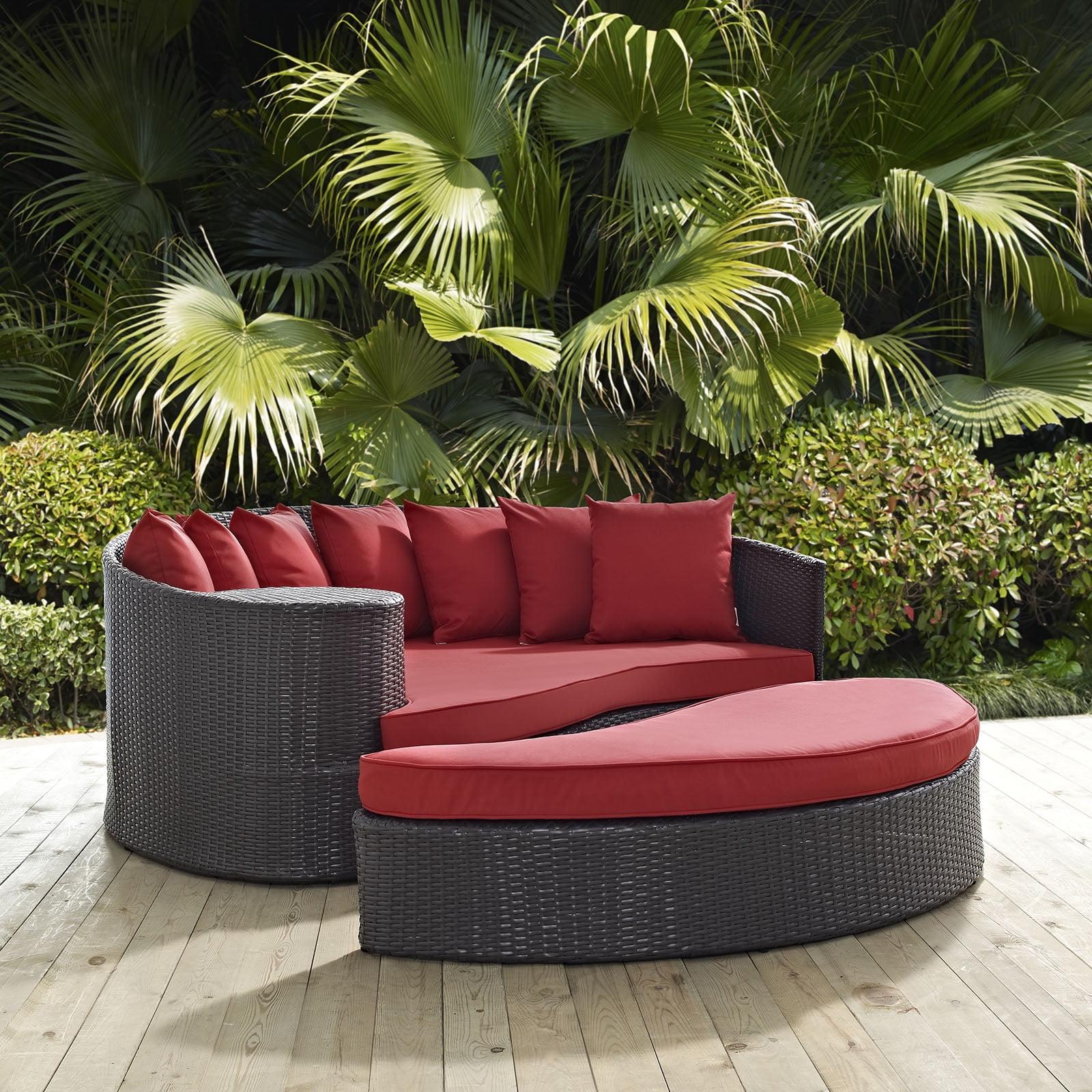 Modway Convene Aluminum and Rattan Patio Daybed in Espresso/Red