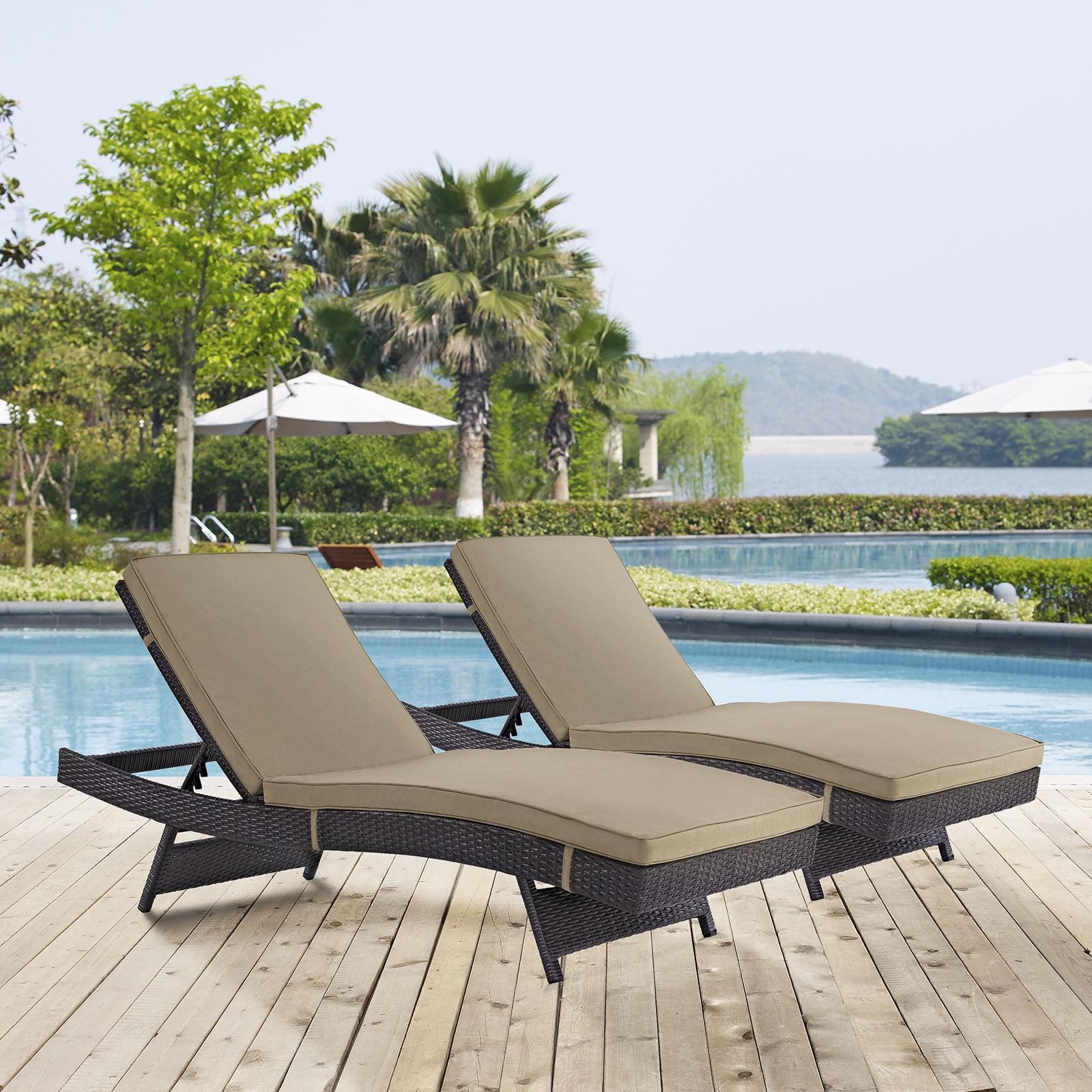 Espresso Mocha Outdoor Rattan Chaise Lounger Set