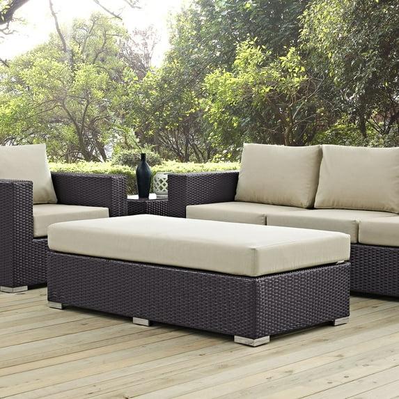 Modway Convene Outdoor Patio Fabric Rectangle Ottoman in Espresso Beige