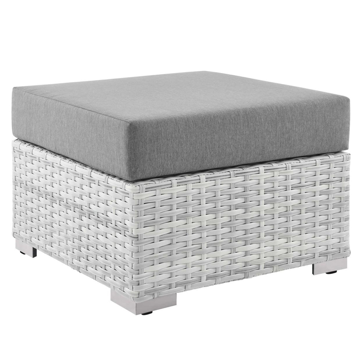 Light Gray Rattan and Aluminum Outdoor Patio Ottoman