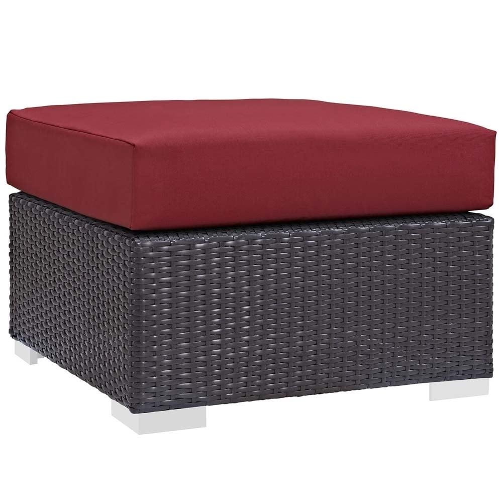 Modway Convene Square Fabric and Rattan Patio Ottoman in Espresso/Red