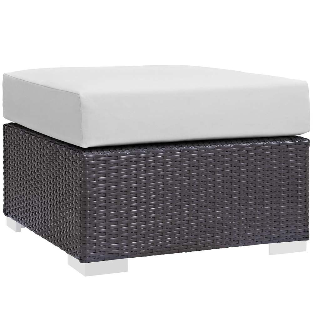 Modway Convene Square Fabric and Rattan Patio Ottoman in Espresso/White