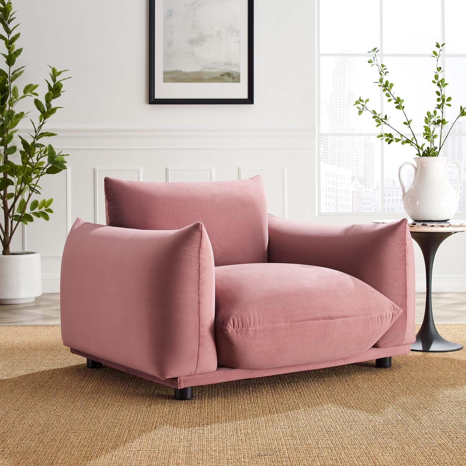 Modway Copious Performance Velvet Armchair in Dusty Rose