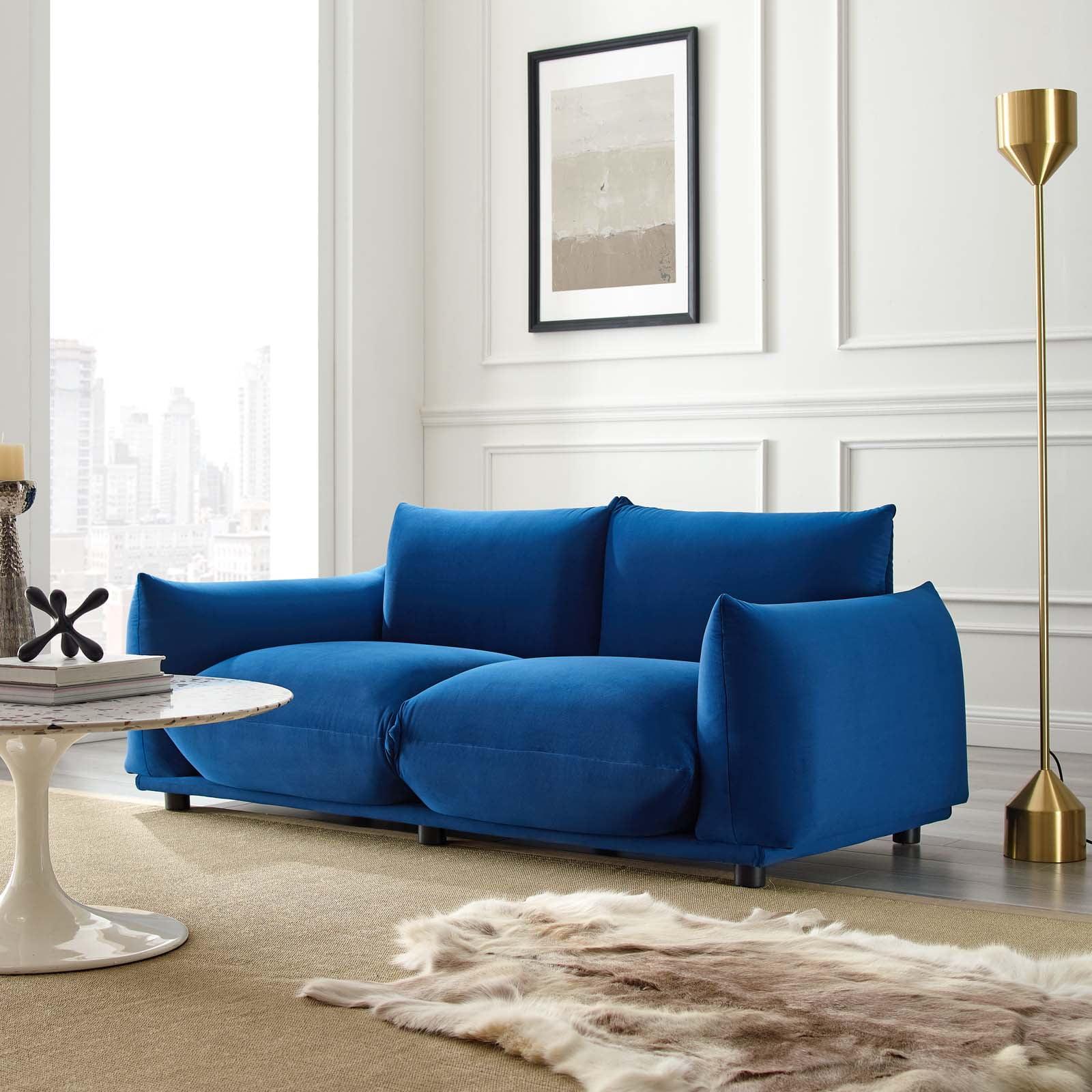 Modway Copious Performance Velvet Loveseat in Navy