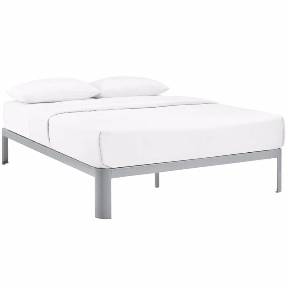 Gray Metal Queen Bed Frame with Slats and Non-Marking Pads