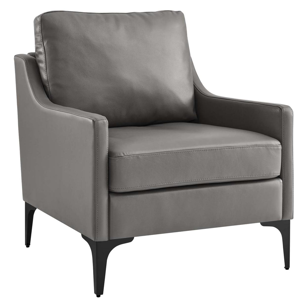 Modway Corland Modern Style Leather and Metal Armchair in Gray