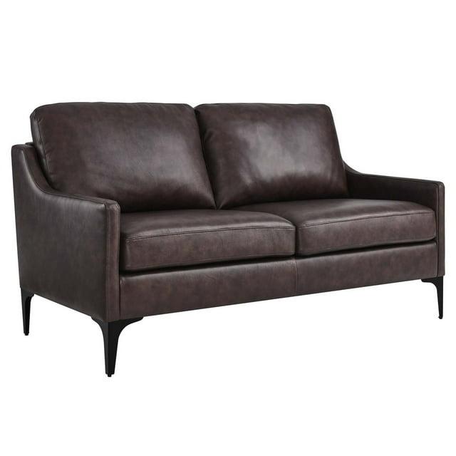 Modway Corland Modern Style Leather and Metal Loveseat in Brown