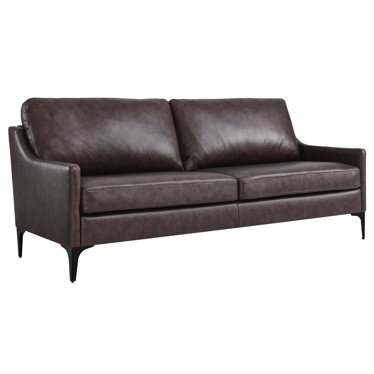 Lawson Sloped Arm Brown Leather Sofa with Removable Cushions