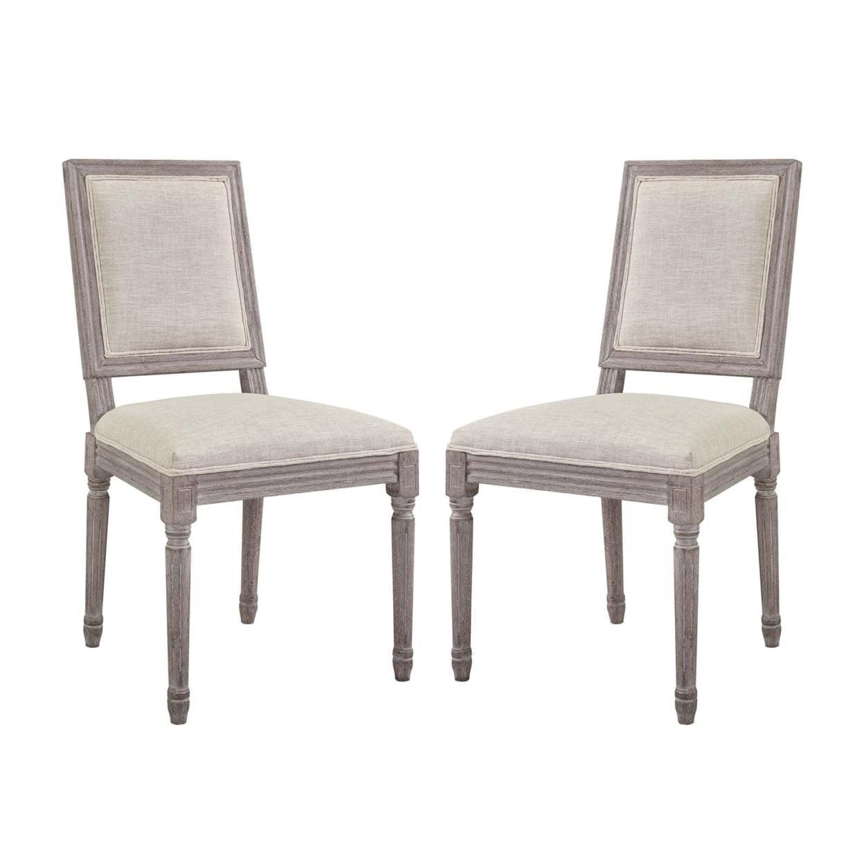 Vintage French Beige Upholstered Wood Side Chair Set