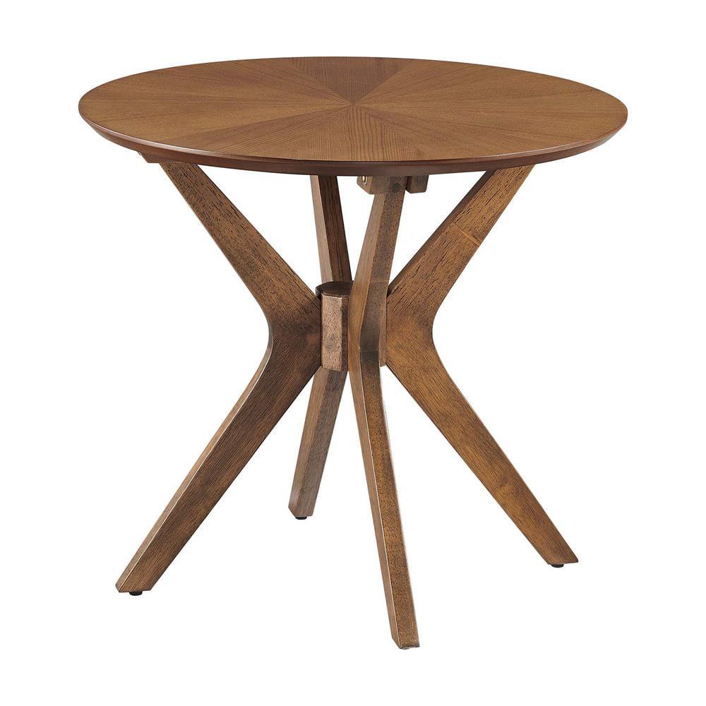 Walnut Mid-Century Modern Round Wood Side Table