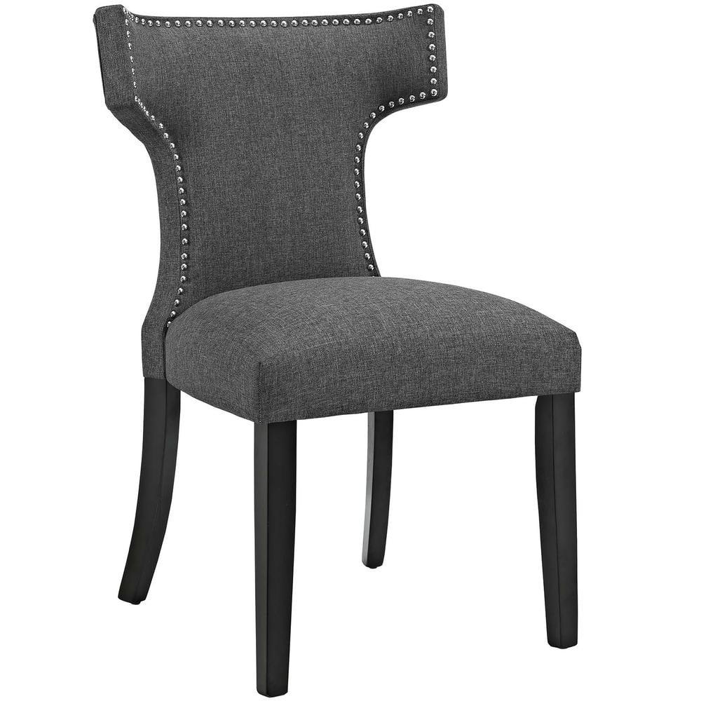 Elegant Gray Fabric Upholstered Side Chair with Wood Legs