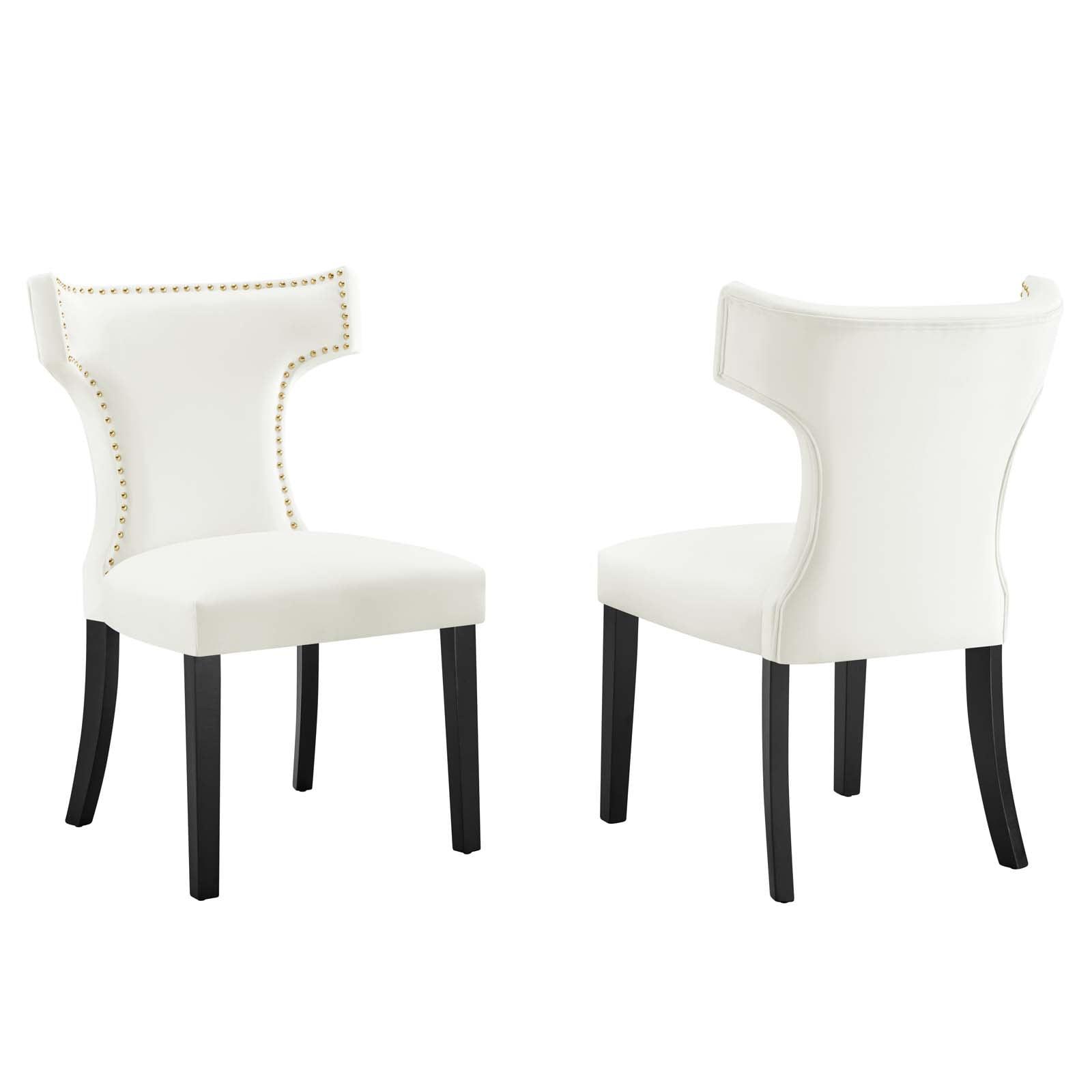 Modway Curve 20.5" Velvet Dining Side Chairs in White/Black (Set of 2)