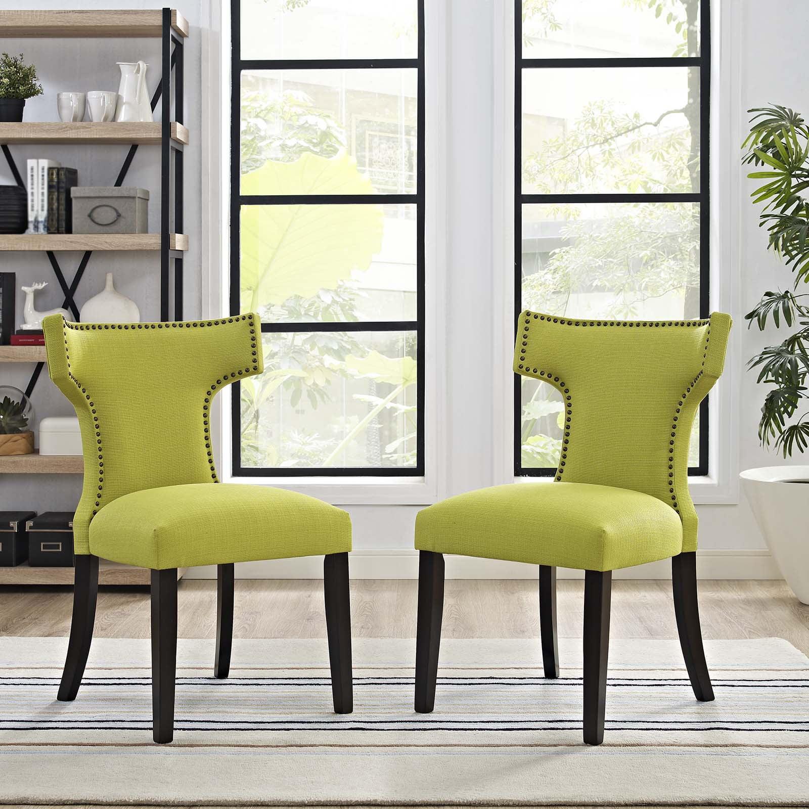 Modway Curve Dining Side Chair Fabric Set of 2 in Wheatgrass