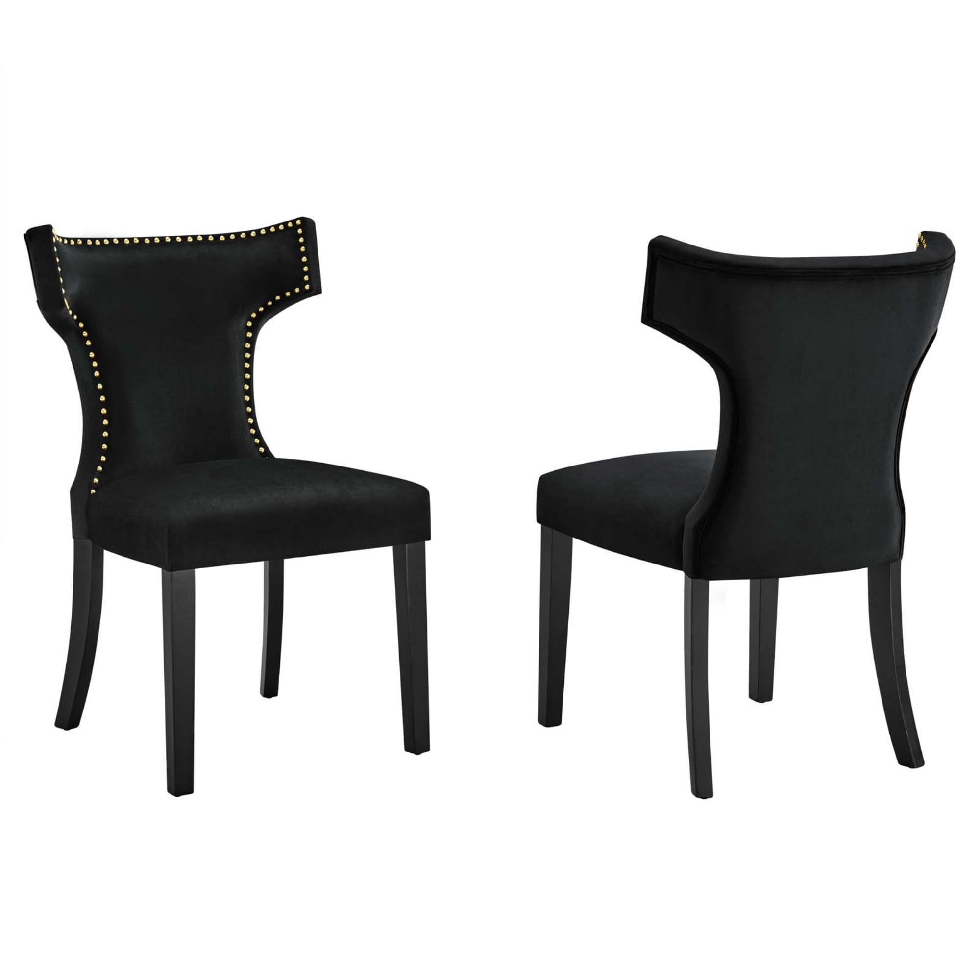 Set of 2 Curve Performance Velvet Dining Chairs Black - Modway: Rubberwood Frame, Armless, Spot Clean