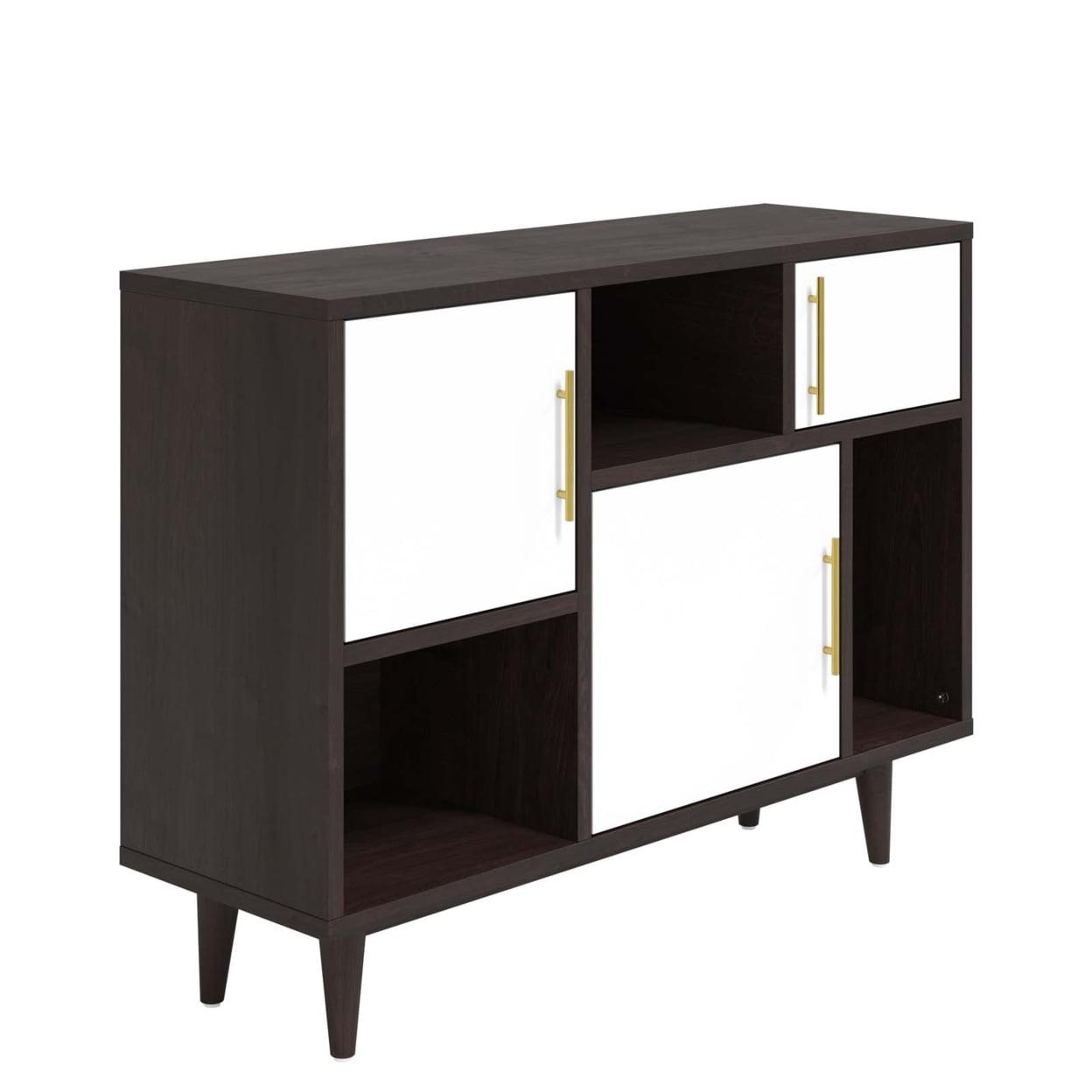 Daxton Mid-Century Cappuccino & White Display Stand with Gold Hardware