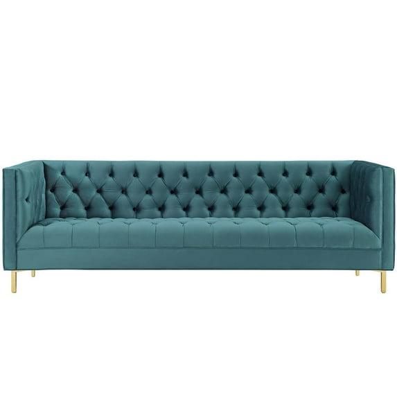 Modway Delight Tufted Button Performance Velvet Sofa in Sea Blue