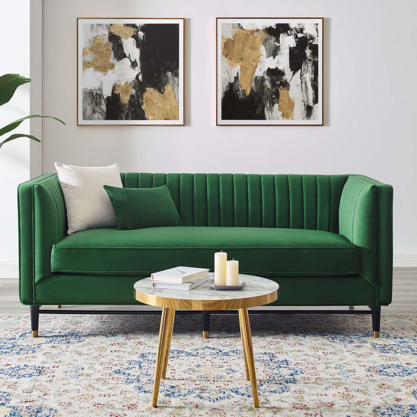 Emerald Velvet Track Arm Loveseat with Tufted Detail