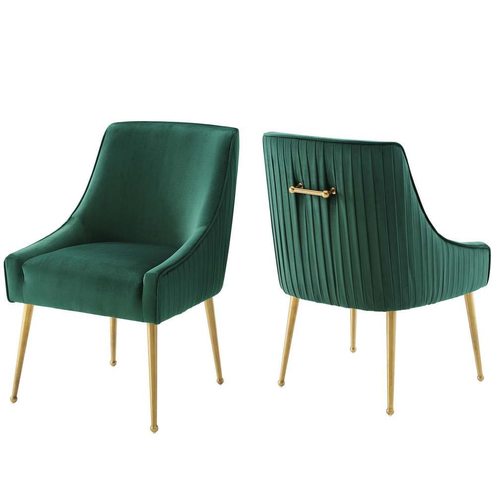 Elegance Green Velvet Upholstered Dining Chair Set with Metal Accents