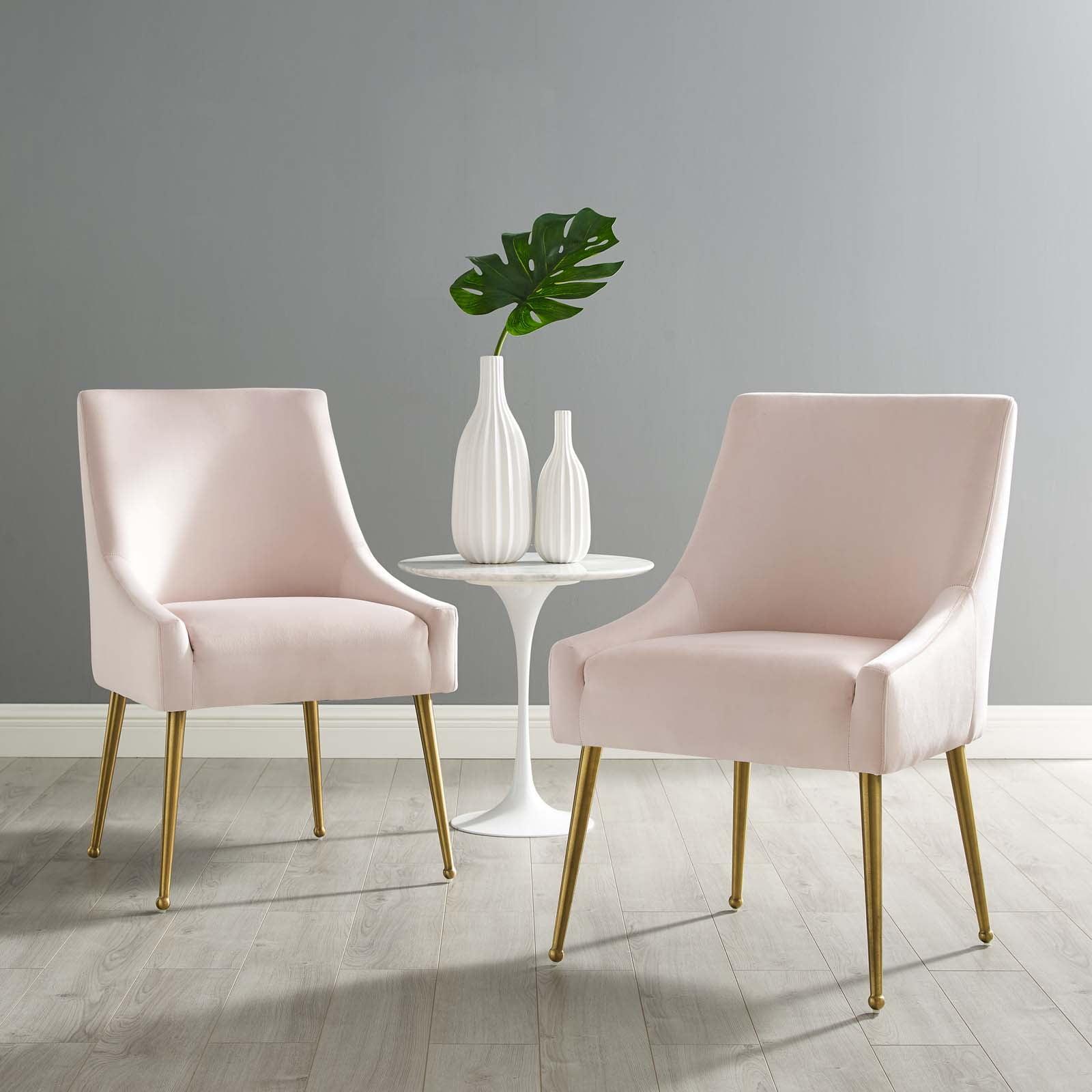 Elegant Pink Velvet Upholstered Dining Chair Set with Brushed Gold Legs