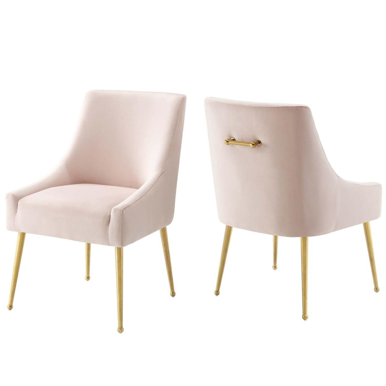 Modway Discern 34" Modern Velvet Dining Chair in Pink/Gold (Set of 2)