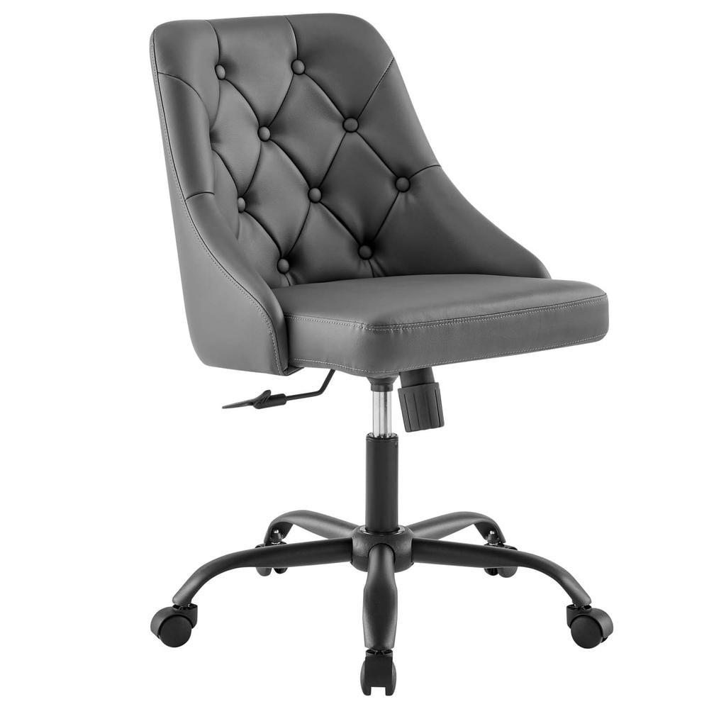 Gray Tufted Vegan Leather Swivel Office Chair