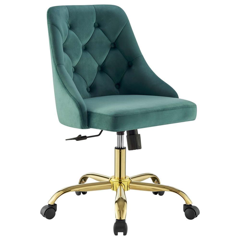 Elegant Tufted Gold Teal Swivel Task Chair with Velvet Upholstery