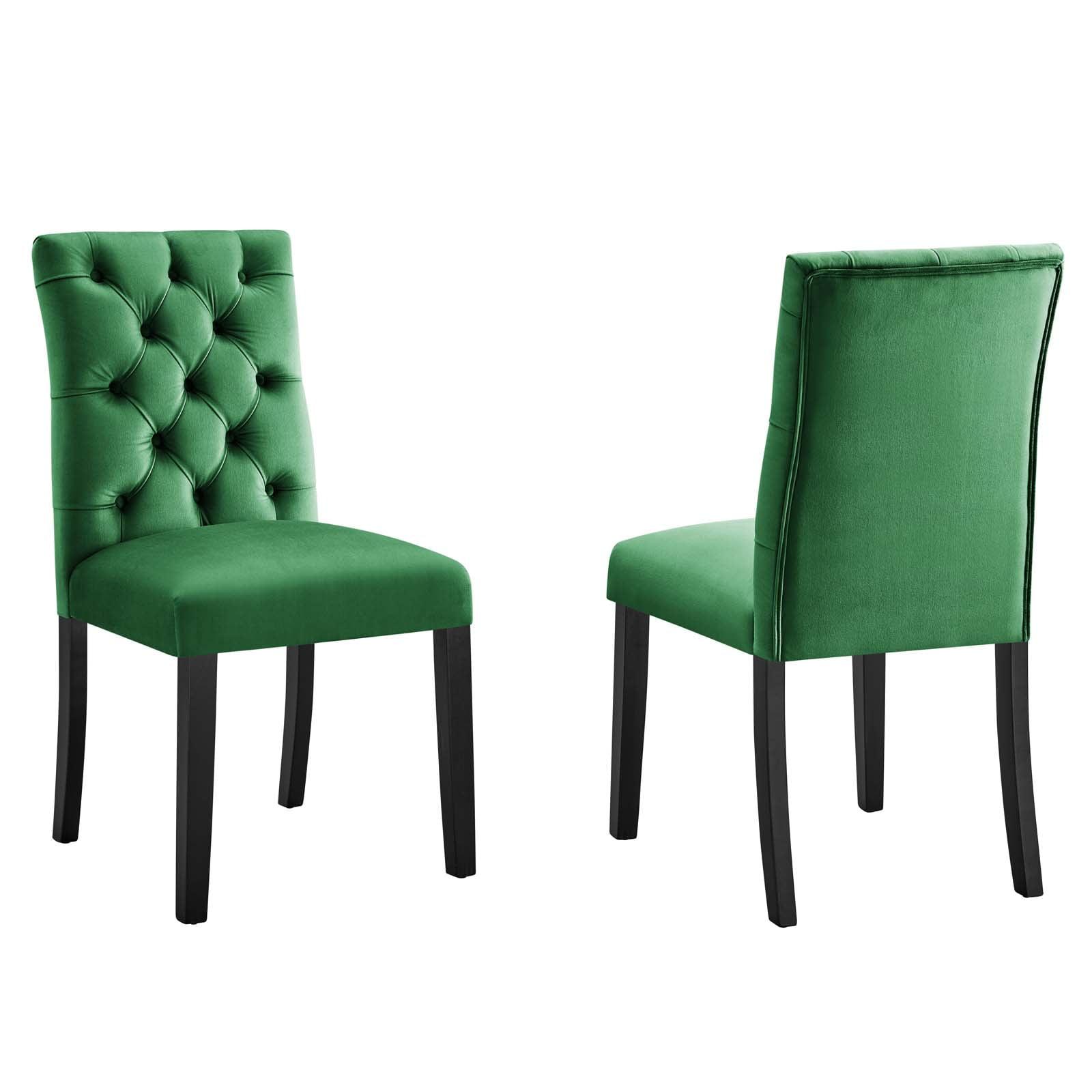 Elegant Emerald Velvet Upholstered Side Chair with Wood Legs