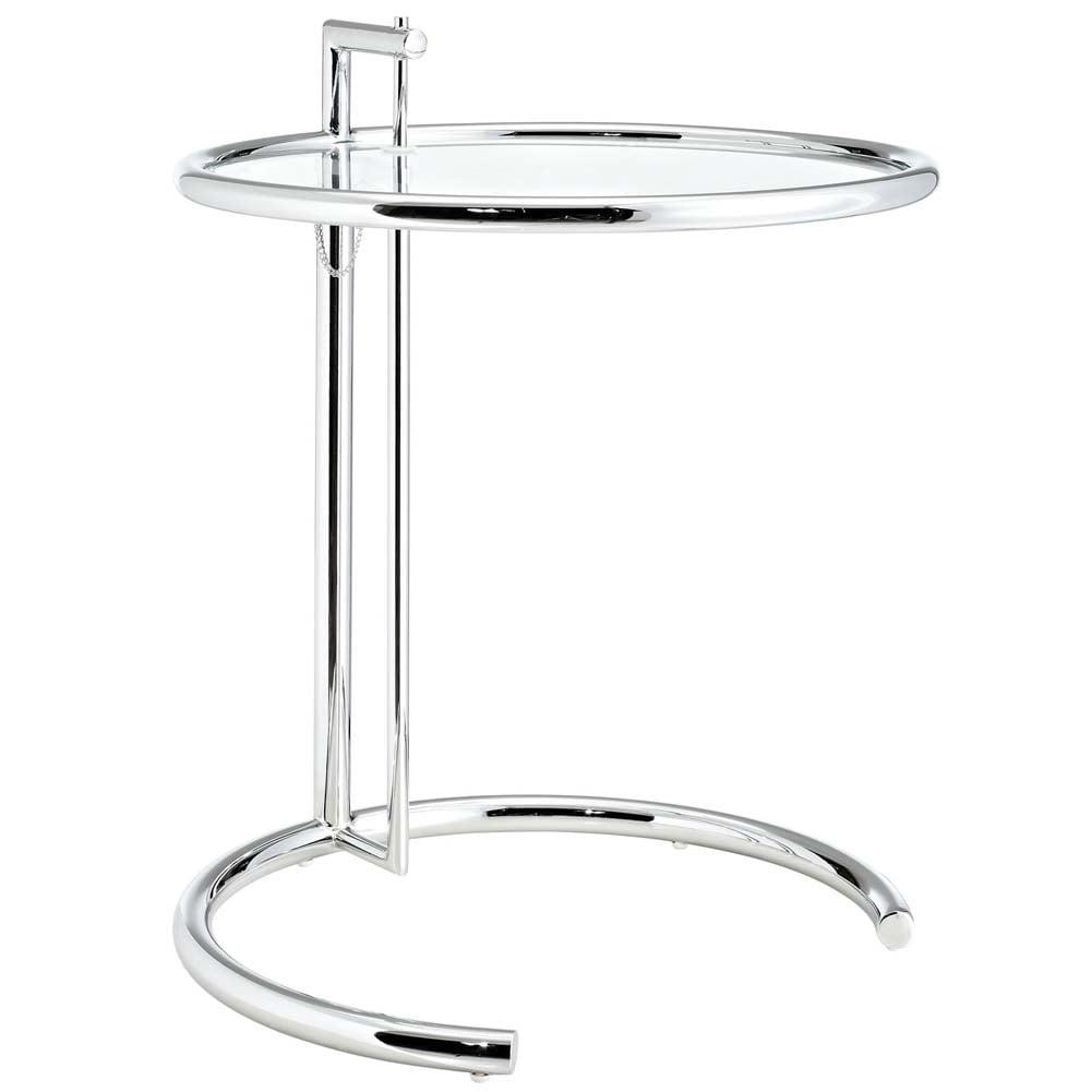 Eileen Gray Side Table Silver - Modway: Adjustable Height, Modern Classic, 20" Round Glass Top