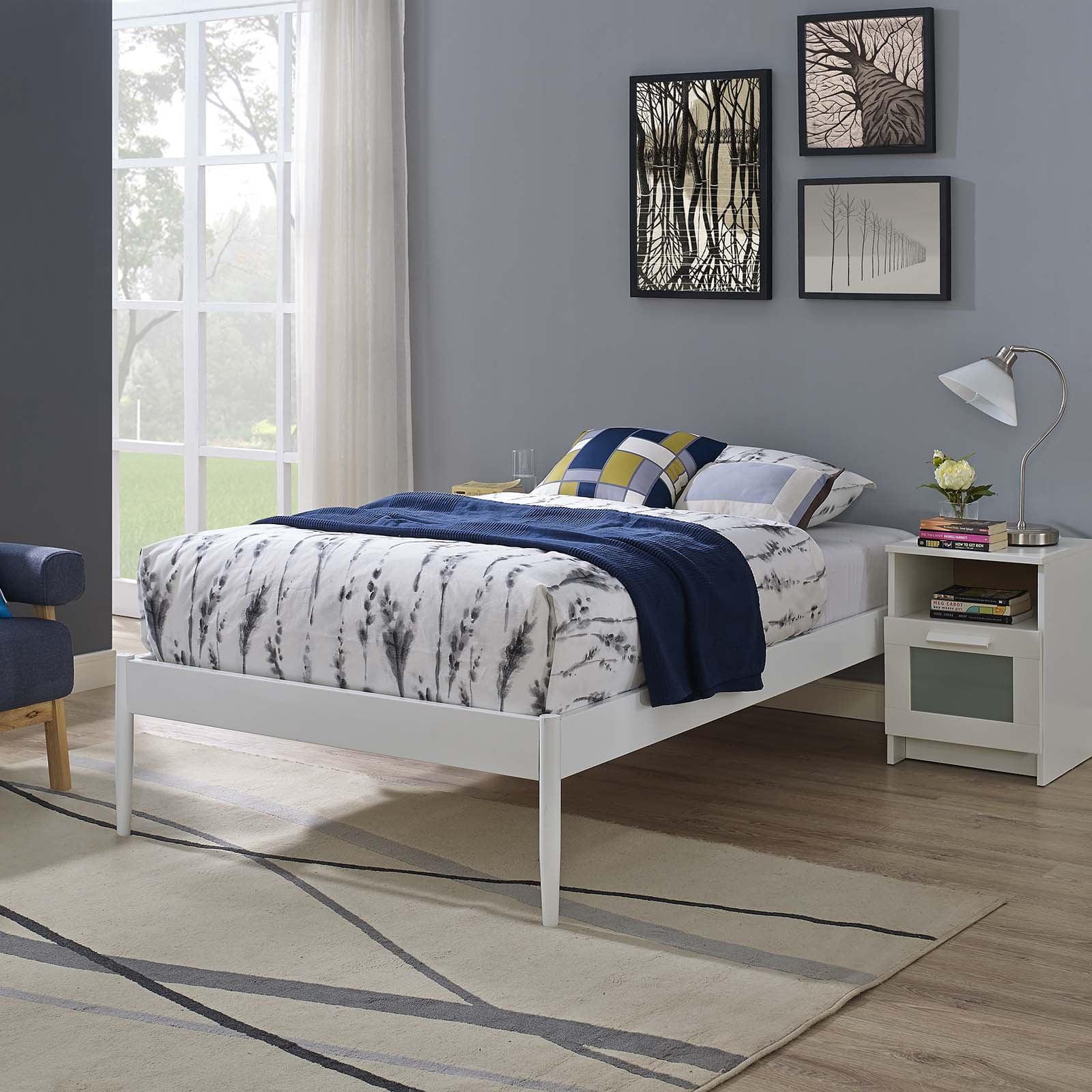 Elsie Modern Twin White Metal Frame Upholstered Bed with Slats